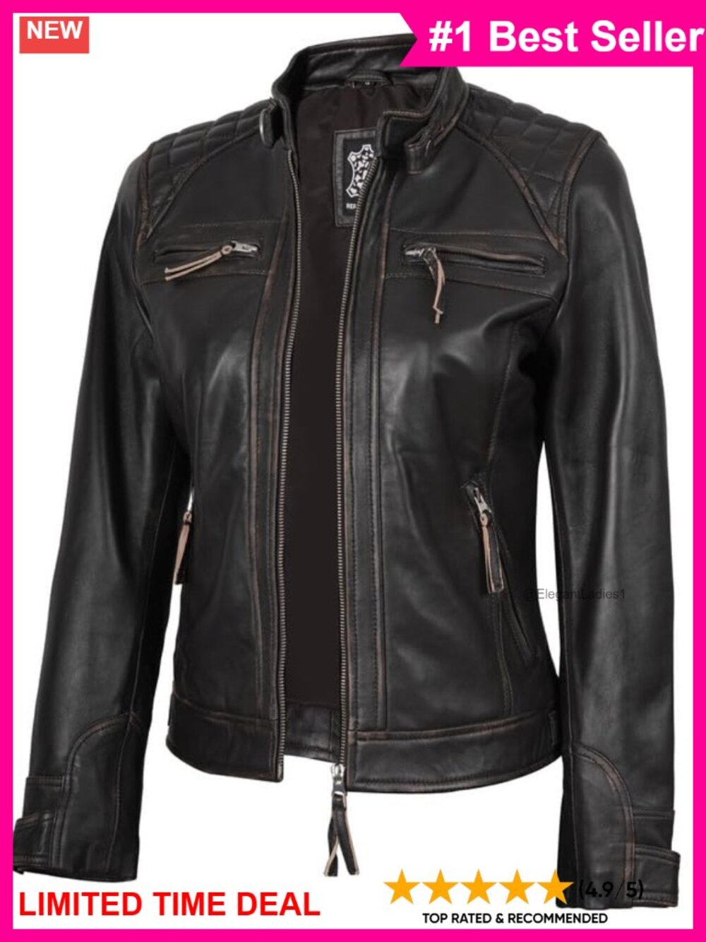 Genuine Lambskin Leather Jacket Cafe Racer Quilted Womens